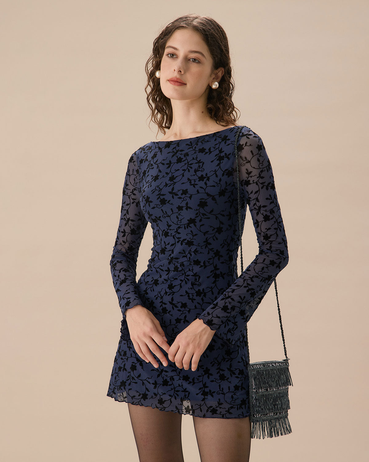 Sapphire See-Through Long Sleeve Mini Dress