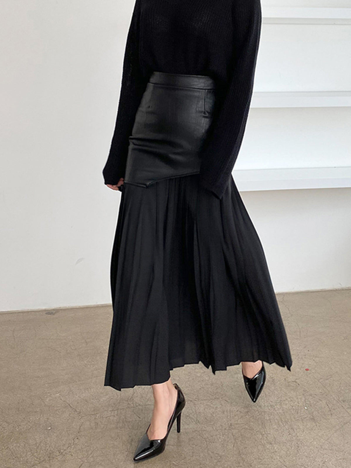 Dubai Dreams Faux Leather Pleated Maxi Skirt