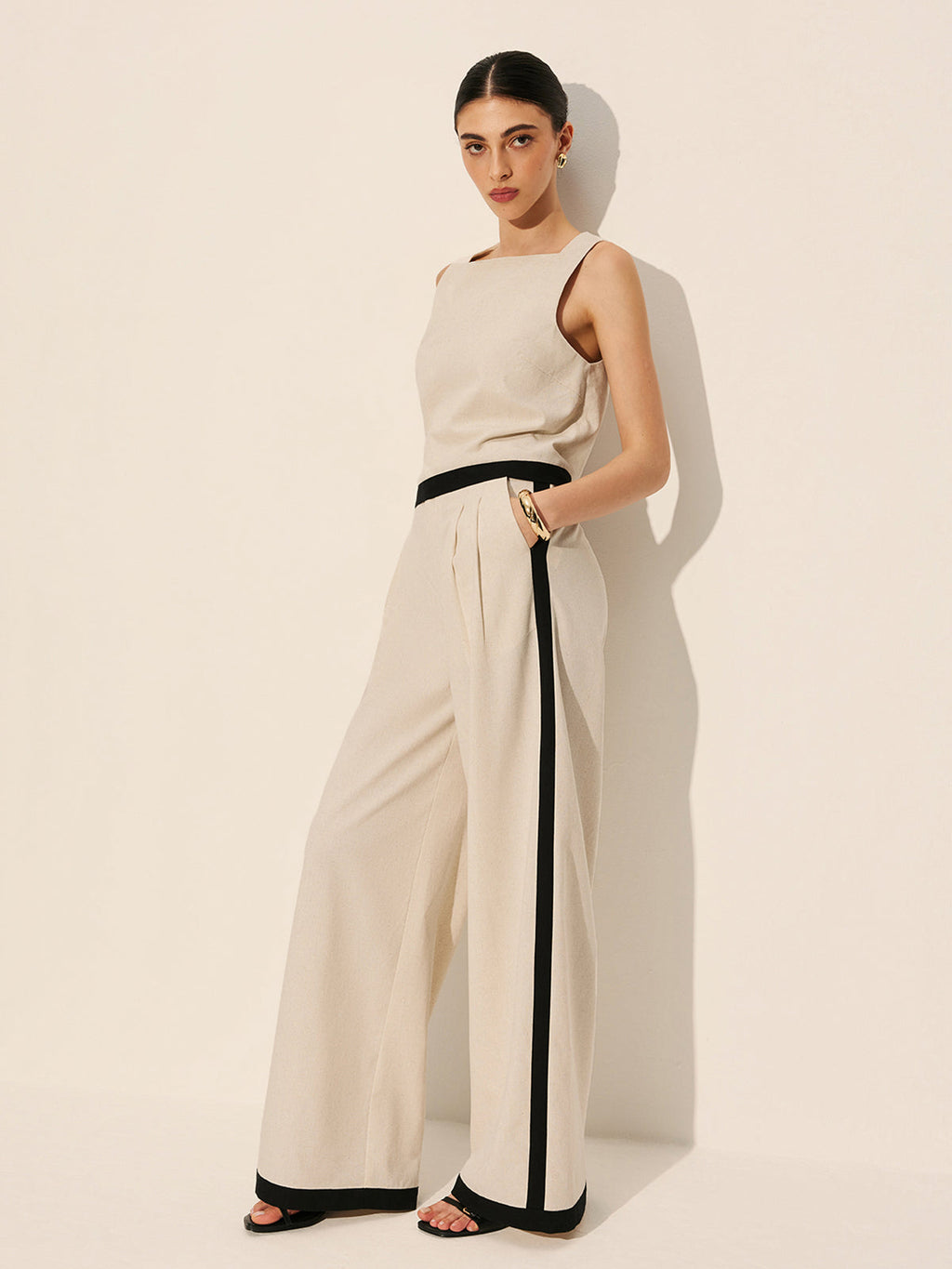 Clean Lines Linen & Cotton Contrast Binding Pants Set