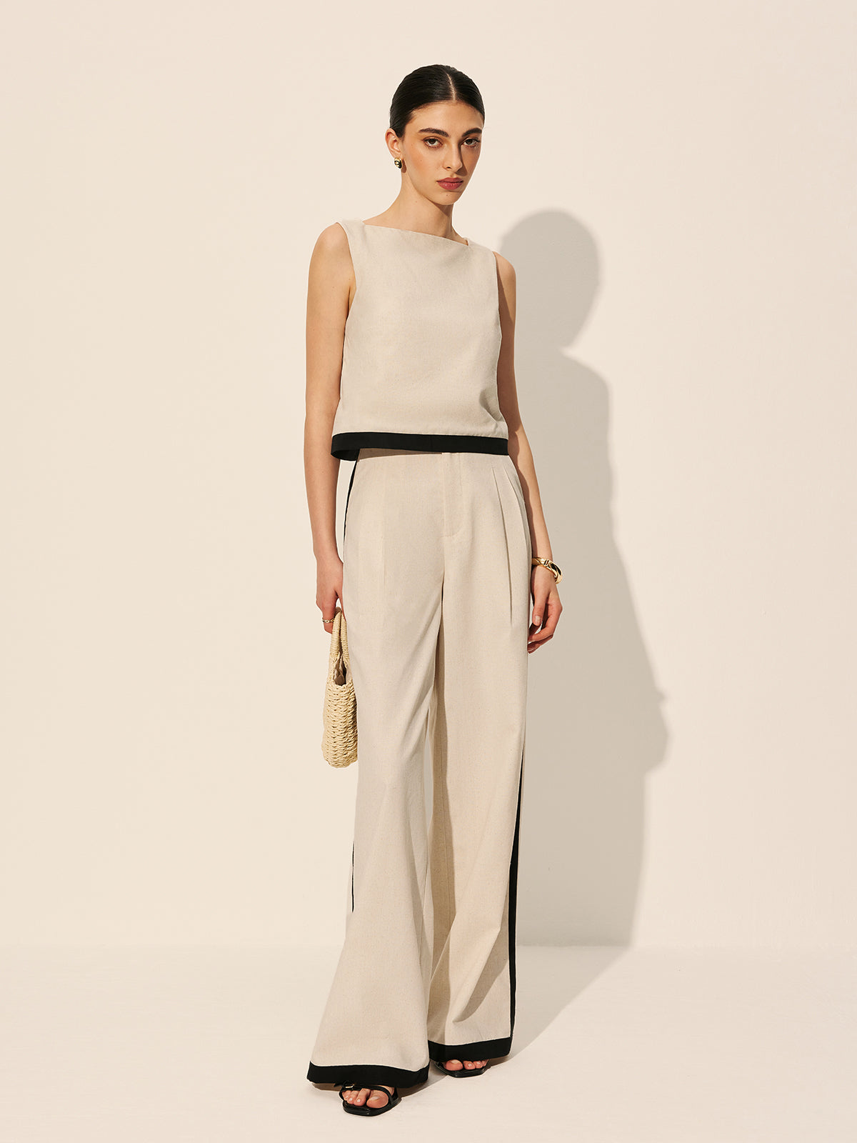 Clean Lines Linen & Cotton Contrast Binding Pants Set