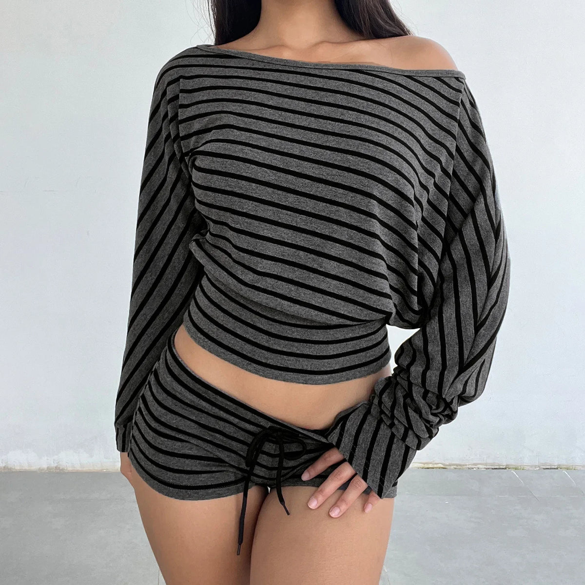 Chic Off Shoulder Crop Top and Shorts