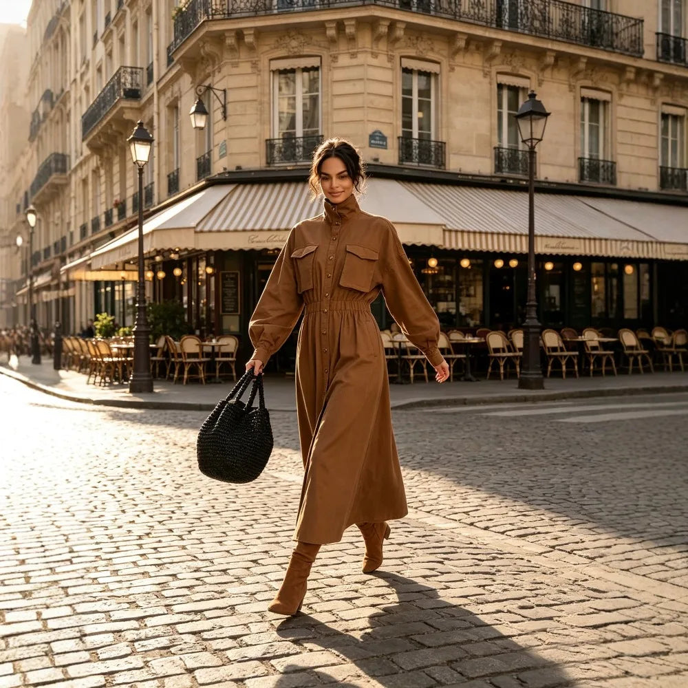 Colony Long Sleeve Button Front Maxi Dress