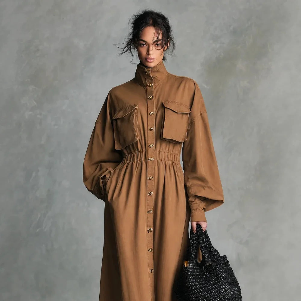 Colony Long Sleeve Button Front Maxi Dress