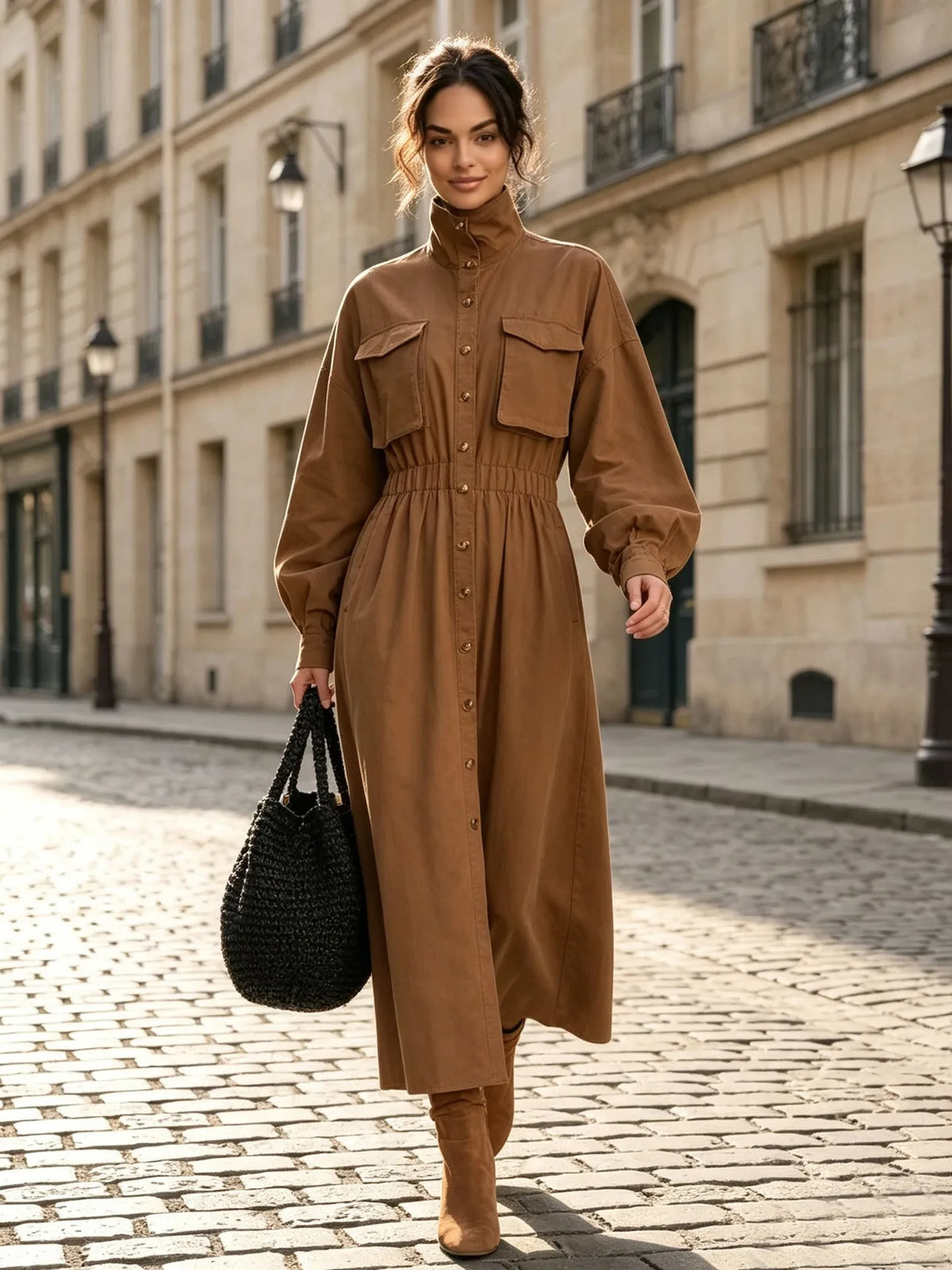 Colony Long Sleeve Button Front Maxi Dress