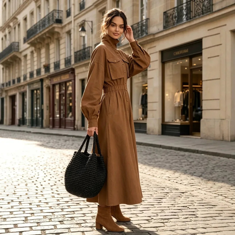 Colony Long Sleeve Button Front Maxi Dress