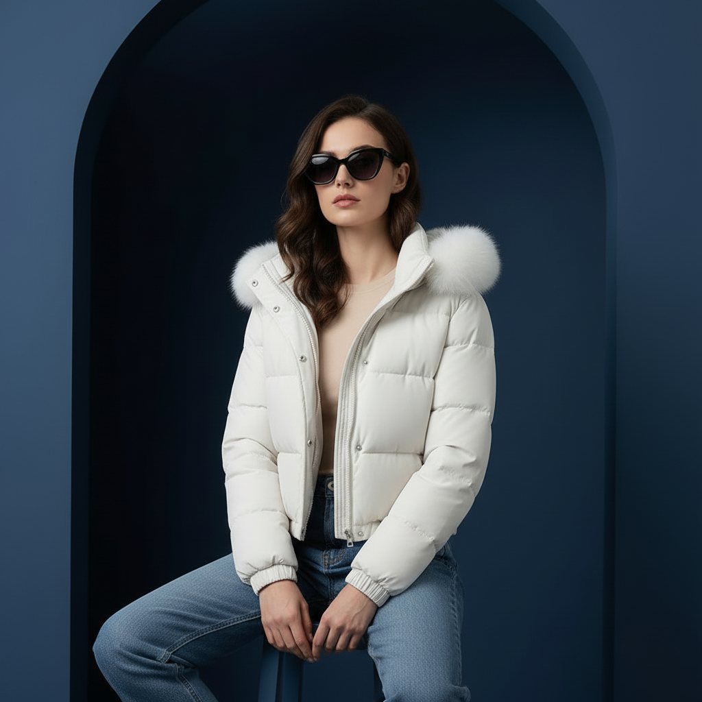 Corrected cropped jacket seated pose