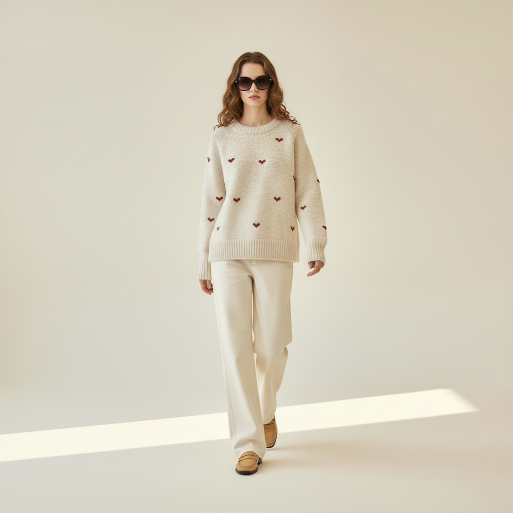 Heart sweater, walking