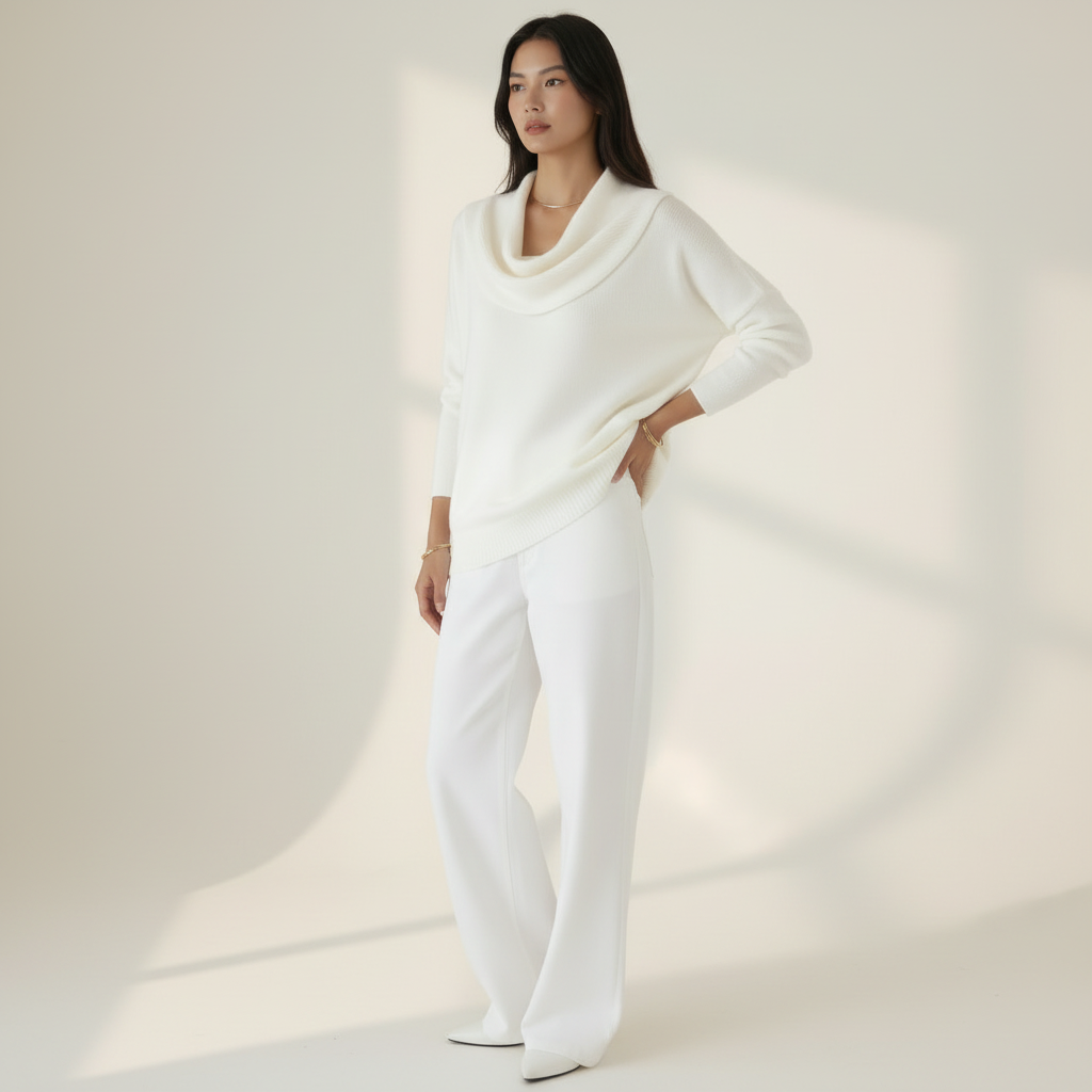 Ivory cowl neck, three-quarter