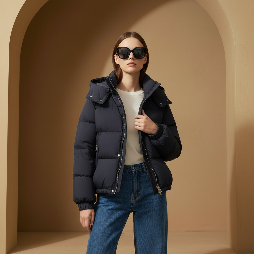 Navy jacket model editorial
