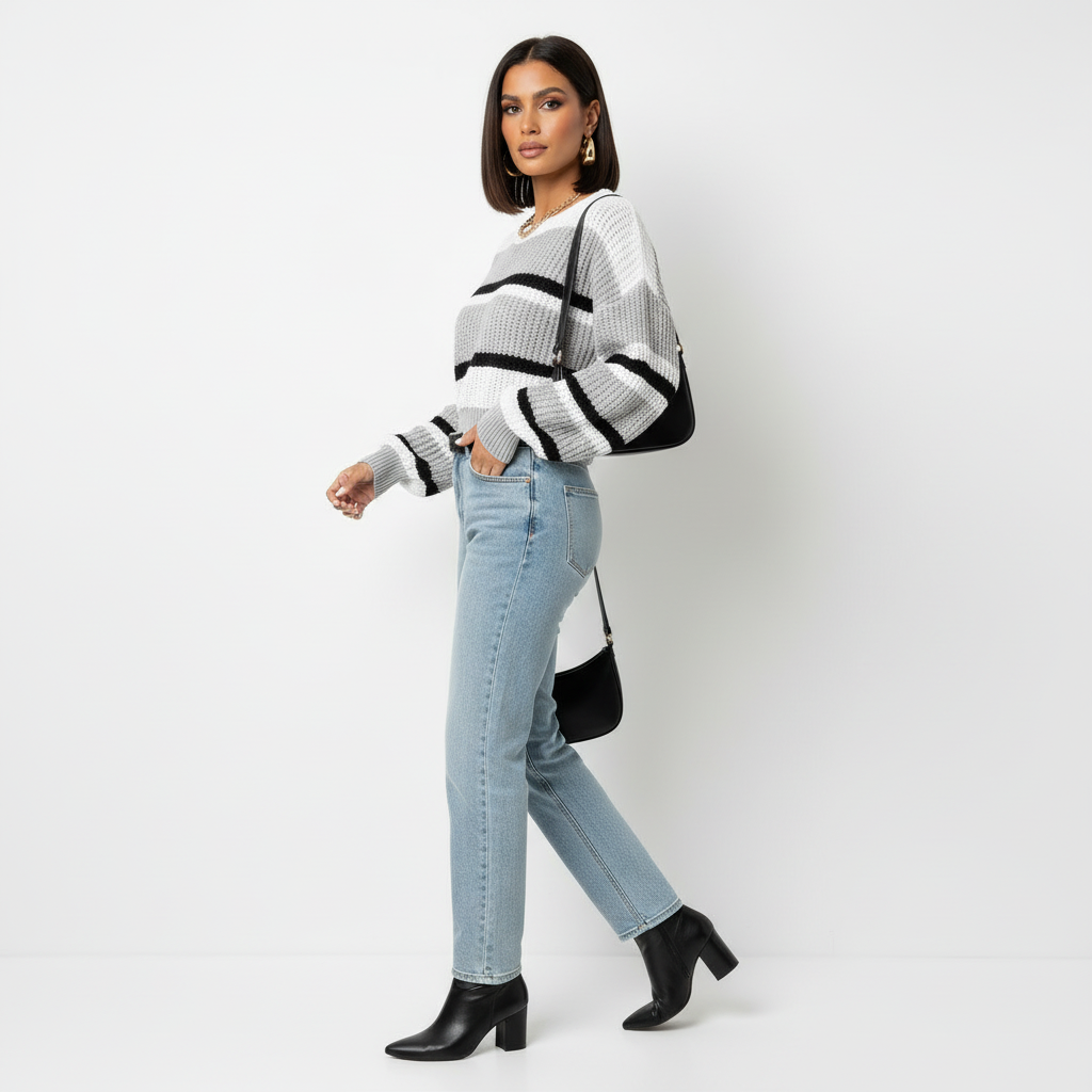 Side-profile walking editorial
