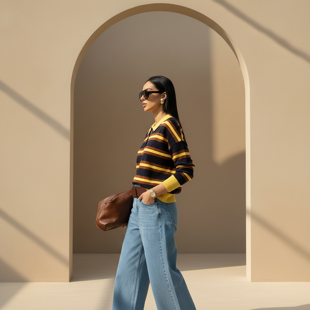 Side-profile walking editorial