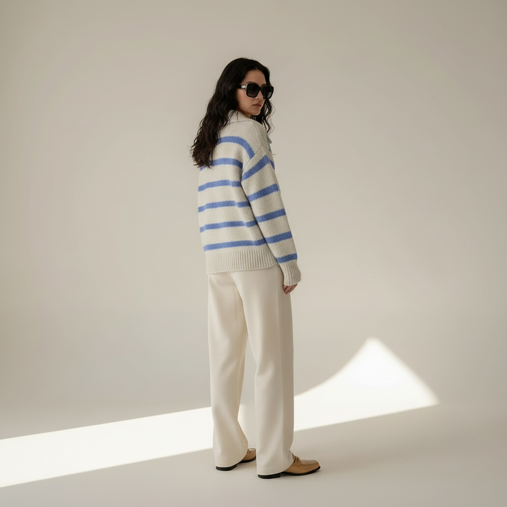 Striped polo sweater, back