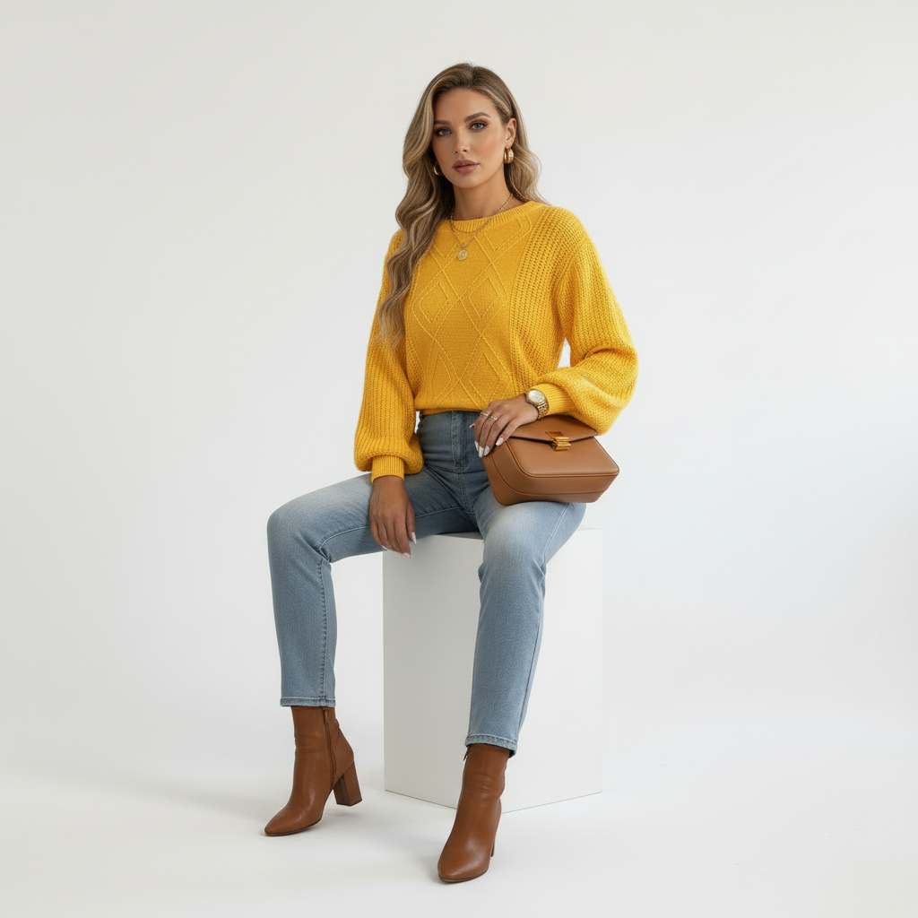White-studio seated editorial