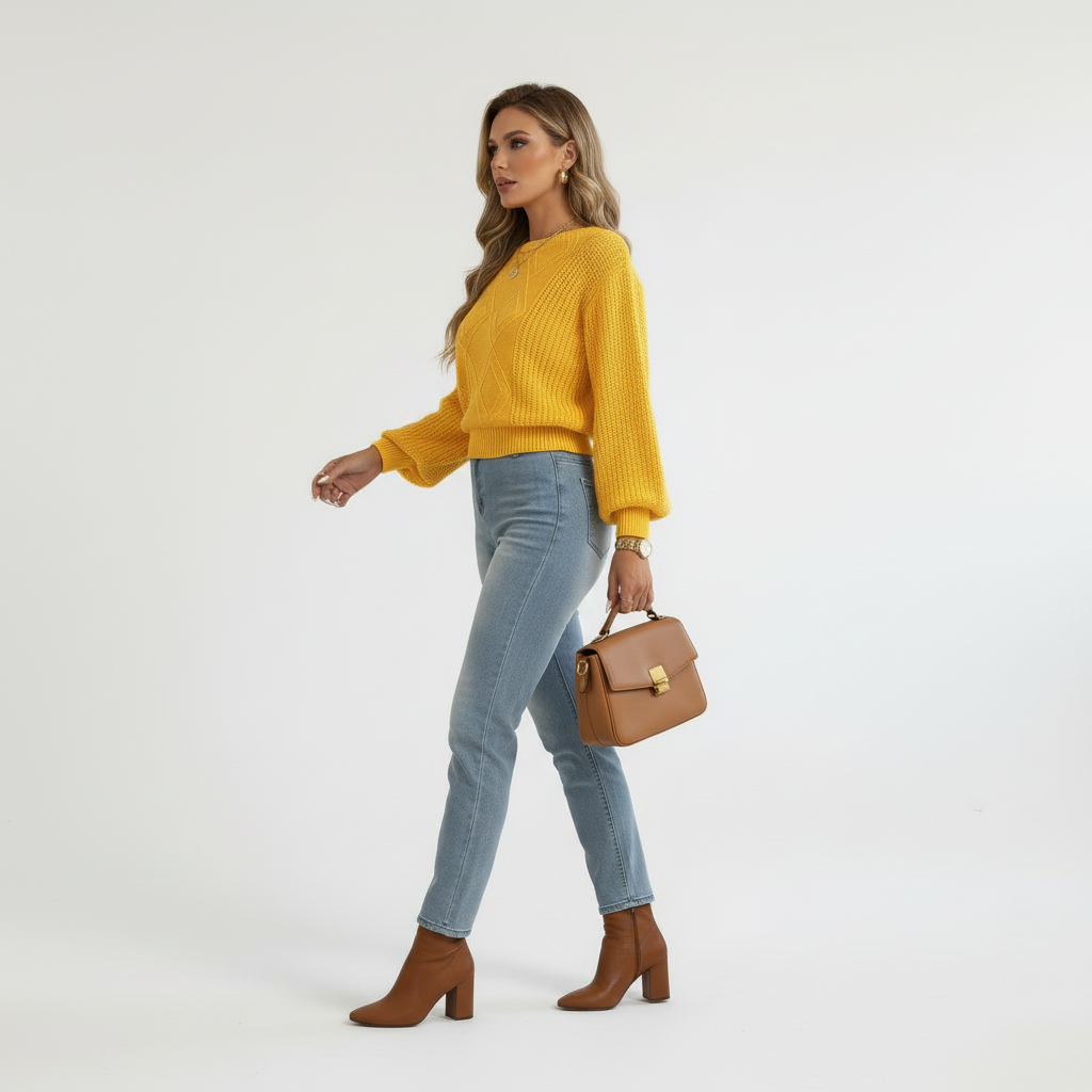 White-studio side-profile editorial