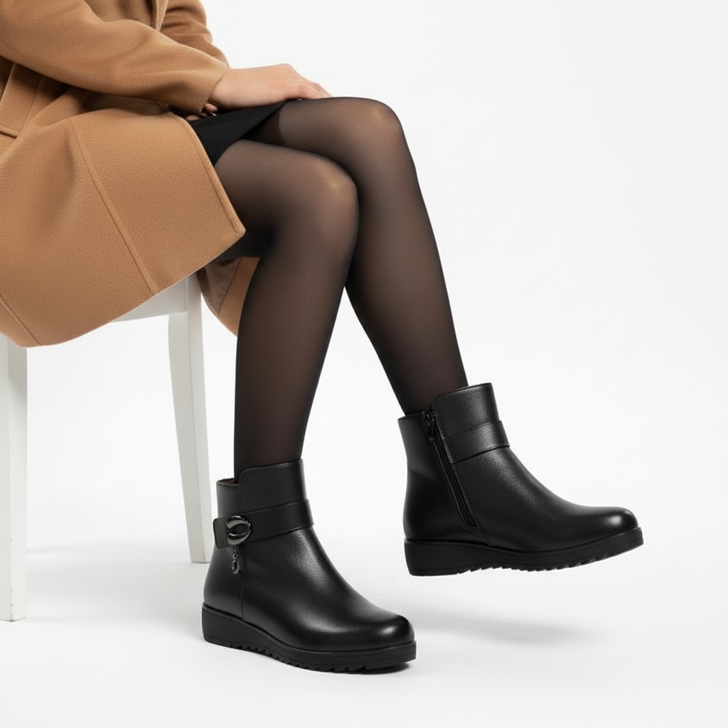 Winter boots seated editorial